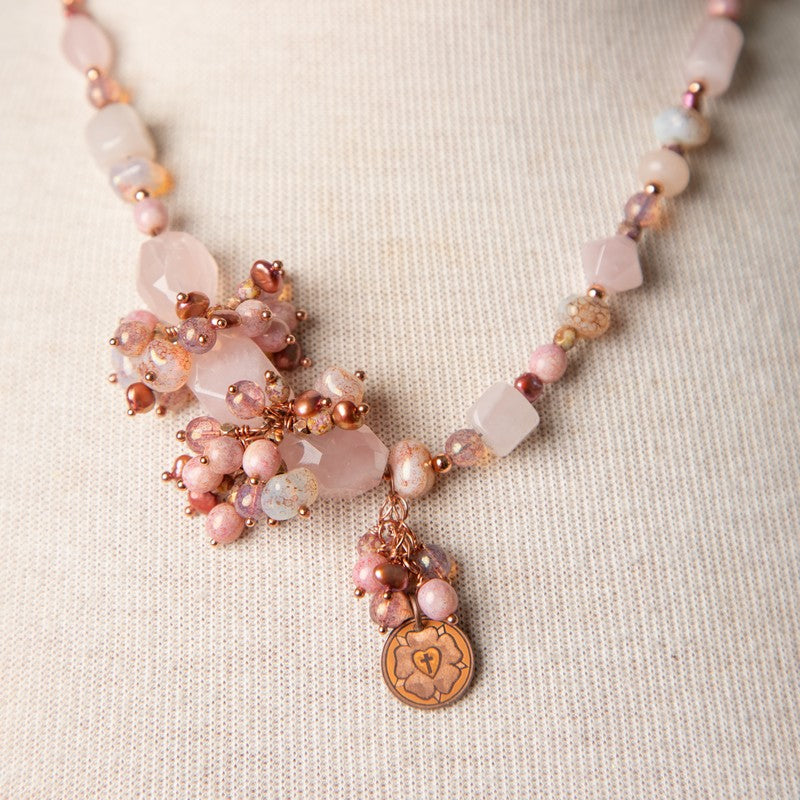 Jennifer's Asymmetrical Quartz and Copper Luther's Rose Necklace