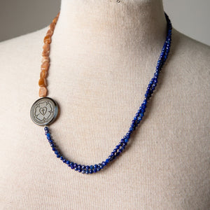 Jennifer's Asymmetrical Lapis and Sunstone Luther's Rose Necklace and Earring Set