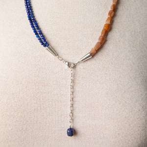 Jennifer's Asymmetrical Lapis and Sunstone Luther's Rose Necklace and Earring Set