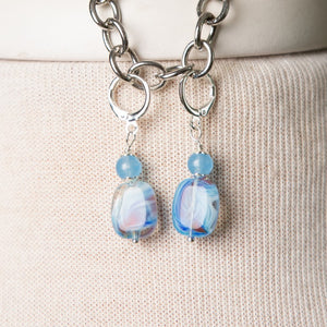 Jennifer's Blue Agate and Swirled Glass, Cross Necklace and Earring Set