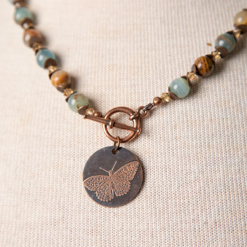 Jennifer's Blue Calcite, Crystal, and Copper Butterfly Necklace and Earring Set
