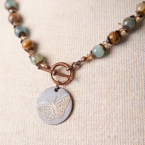 Jennifer's Blue Calcite, Crystal, and Copper Butterfly Necklace and Earring Set
