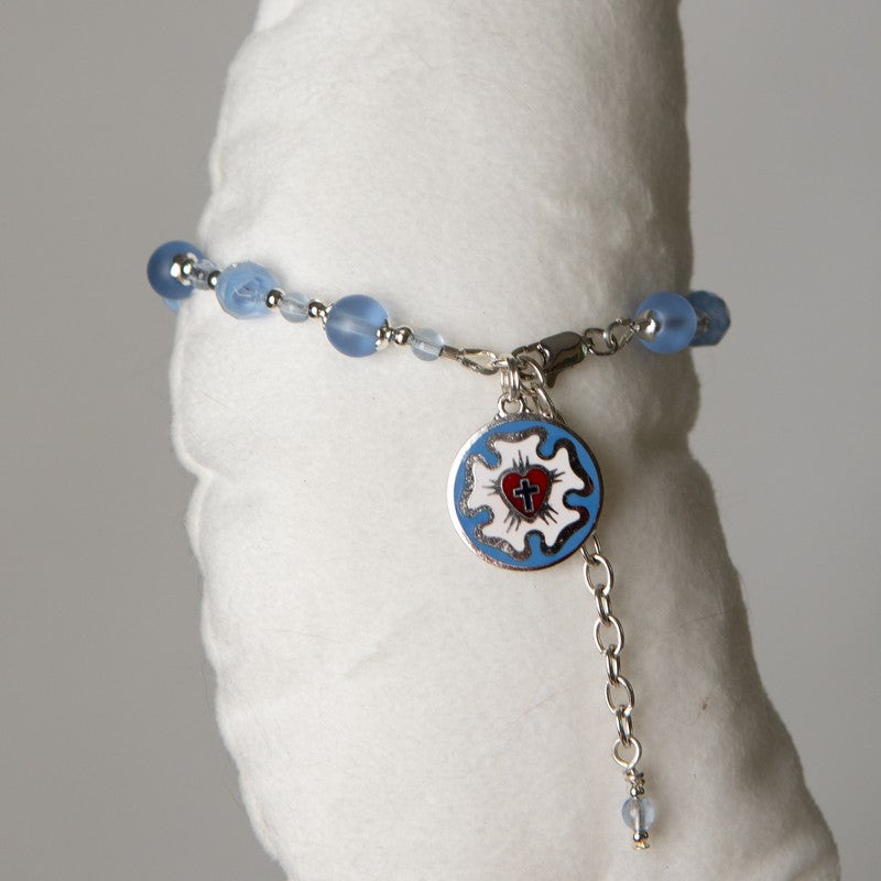 Jennifer's Blue Lampwork and Frosted Glass Luther's Rose Bracelet