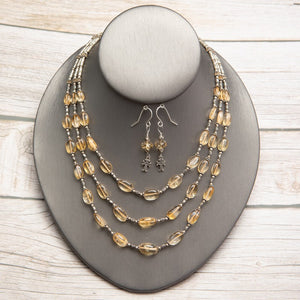 Jennifer’s Citrine Multi-Strand Necklace and Cross Earring Set