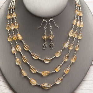 Jennifer’s Citrine Multi-Strand Necklace and Cross Earring Set