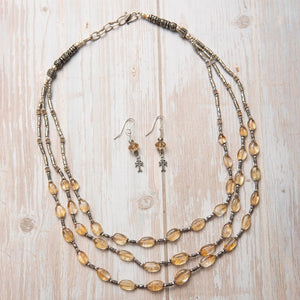 Jennifer’s Citrine Multi-Strand Necklace and Cross Earring Set