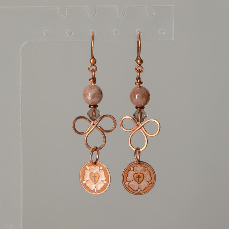 Jennifer's Copper Trefoil and Sunstone Luther's Rose Earrings