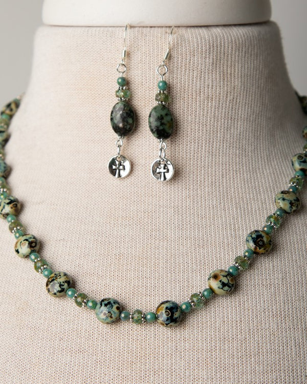 Jennifer’s Czech Glass Cross Earring and Necklace SetB