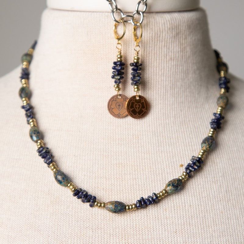 Jennifer's Czech Glass and Brass Luther's Rose Necklace and Earring Set