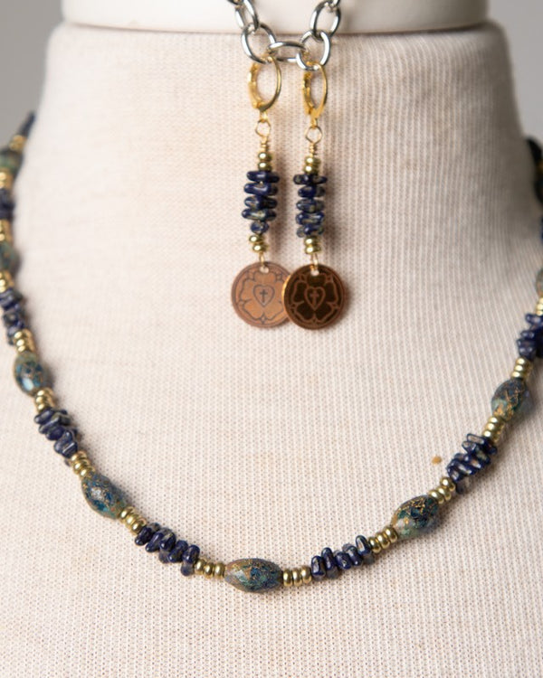 Jennifer's Czech Glass and Brass Luther's Rose Necklace and Earring Set