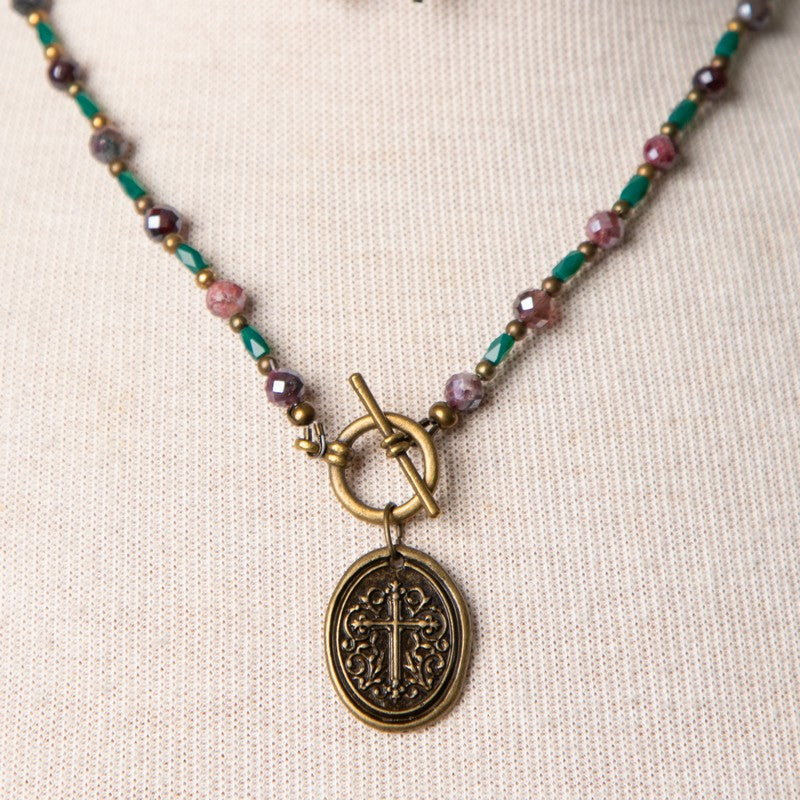 Jennifer's Garnet Cross Necklace and Earring Set