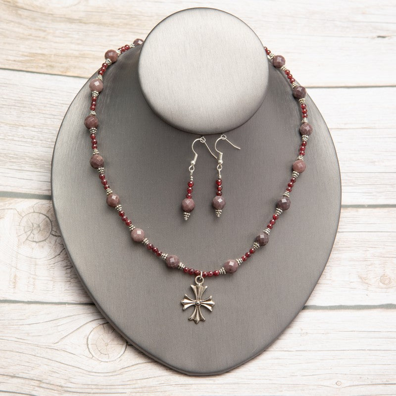 Jennifer’s Garnet Cross Necklace and Earring Set