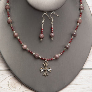 Jennifer’s Garnet Cross Necklace and Earring Set