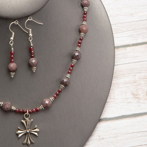 Jennifer’s Garnet Cross Necklace and Earring Set