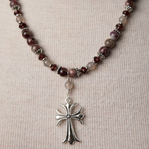 Jennifer’s Garnet, Agate, and Eudalyte Cross Necklace and Earring Set