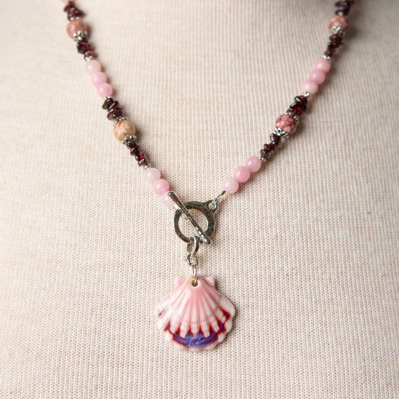Jennifer's Garnet and Pink Baptism Shell Necklace