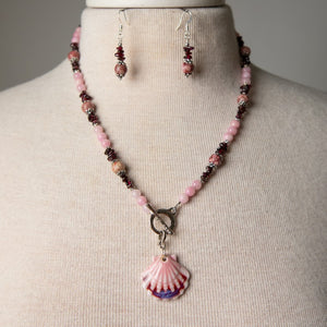 Jennifer's Garnet and Pink Baptism Shell Necklace