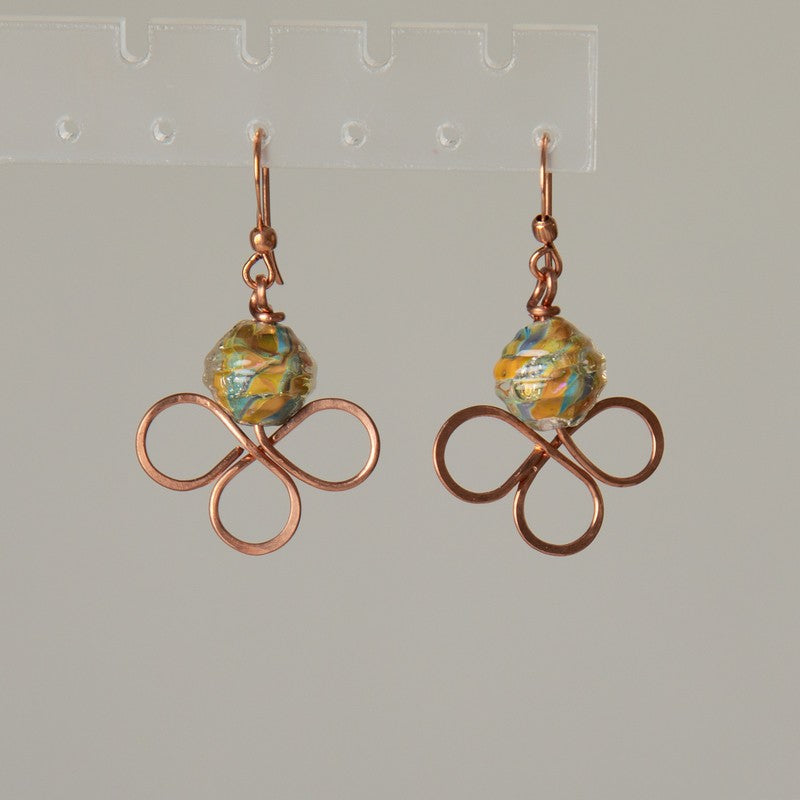 Jennifer's Glass Lampwork and Copper Trefoil Earrings