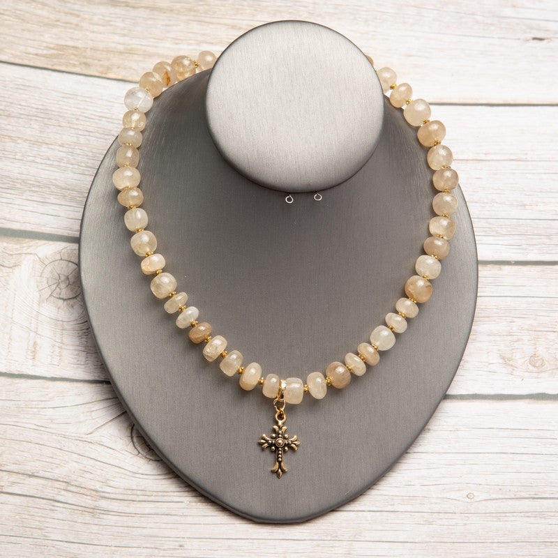 Jennifer’s Golden Rutilated Quartz Cross Necklace