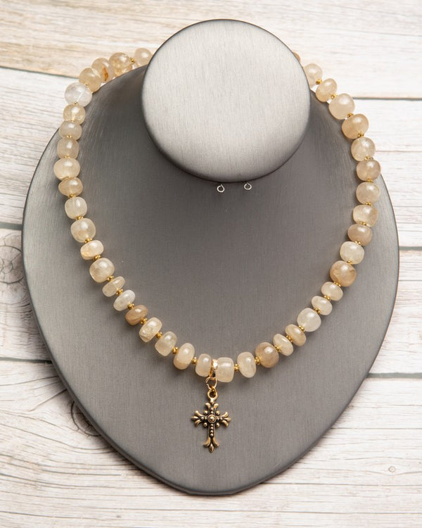 Jennifer’s Golden Rutilated Quartz Cross Necklace