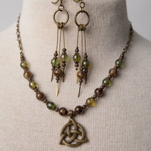 Jennifer’s Green Garnet and Czech Glass,Trinity Necklace and Earring Set