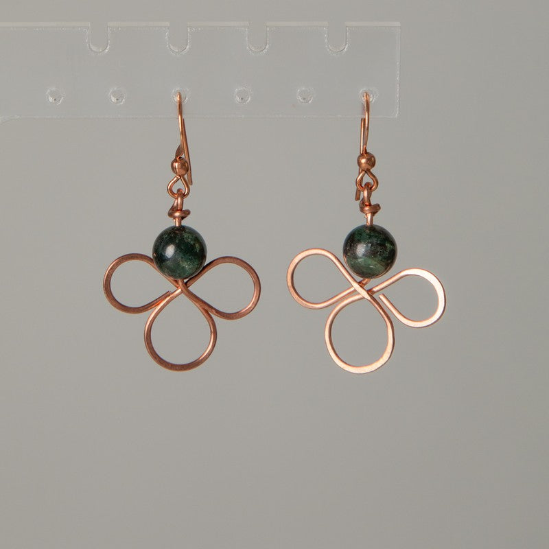 Jennifer's Green Kyanite and Copper Trefoil Earrings