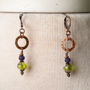 Jennifer's Grey, Green, Purple and Copper Cross Necklace and Earring Set