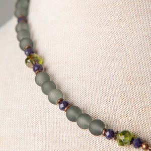 Jennifer's Grey, Green, Purple and Copper Cross Necklace and Earring Set