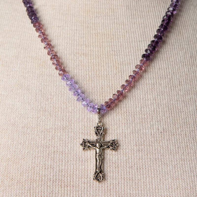 Jennifer's Hand Knoted Purple Crucifix Necklace