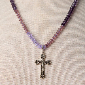 Jennifer's Hand Knoted Purple Crucifix Necklace