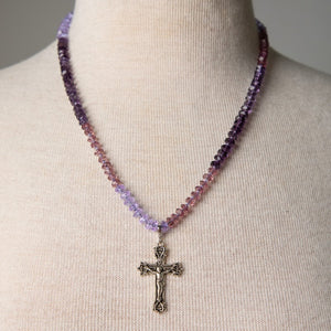 Jennifer's Hand Knoted Purple Crucifix Necklace