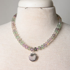 Jennifer's Hand Knotted Fluroite Shell Locket Necklace