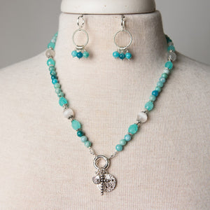 Jennifer's Hemimorphite and Chalcedony Charming Neckace and Earring Set