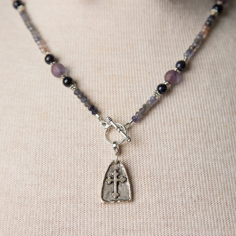 Jennifer's Iolite Cross Necklace, Earring, and Bracelet Set