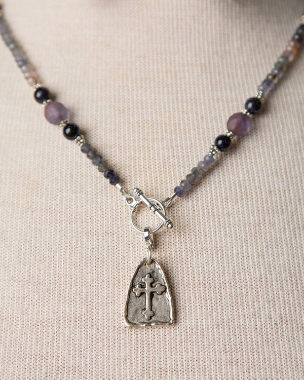 Jennifer's Iolite Cross Necklace, Earring, and Bracelet Set
