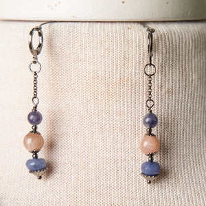 Jennifer's Iolite and Peach Moonstone Cross Necklace and Earring Set