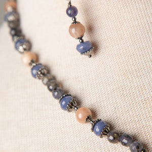 Jennifer's Iolite and Peach Moonstone Cross Necklace and Earring Set
