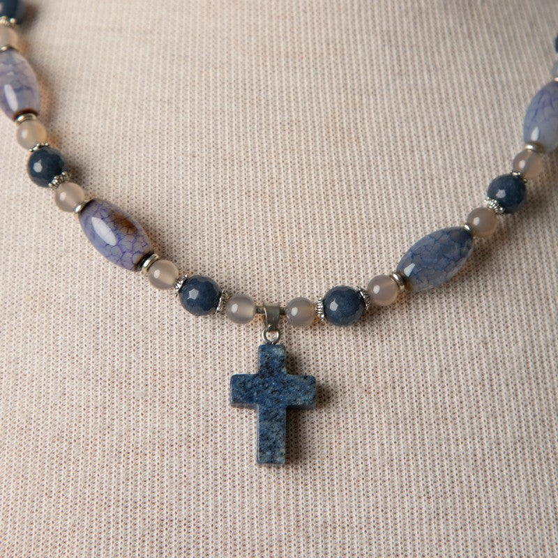 Jennifer's Jade, Agate, and Sodalite Cross Necklace