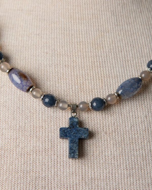 Jennifer's Jade, Agate, and Sodalite Cross Necklace