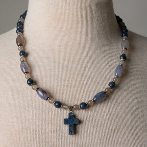 Jennifer's Jade, Agate, and Sodalite Cross Necklace