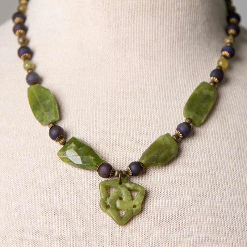 Jennifer's Jade and Agate, Trinity Knot Necklace and Earring Set