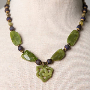 Jennifer's Jade and Agate, Trinity Knot Necklace and Earring Set