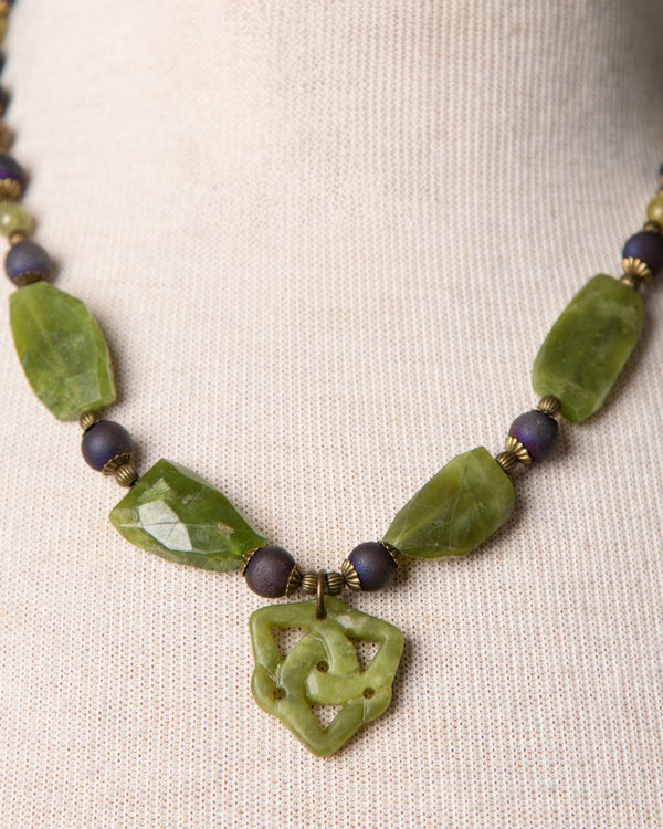 Jennifer's Jade and Agate, Trinity Knot Necklace and Earring Set