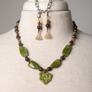 Jennifer's Jade and Agate, Trinity Knot Necklace and Earring Set