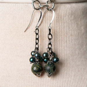 Jennifer's Jasper and Pearl Cross Necklace and Earring Set