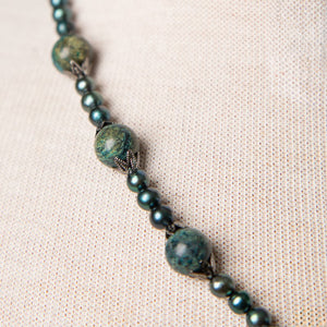 Jennifer's Jasper and Pearl Cross Necklace and Earring Set