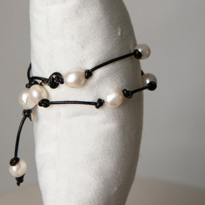 Jennifer's Knotted Leather and Pearl Silver Tinity Knot Bracelet