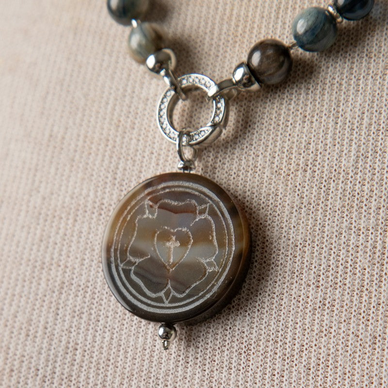 Jennifer's Kyanite and Smokey Quartz Luther's Rose Necklace