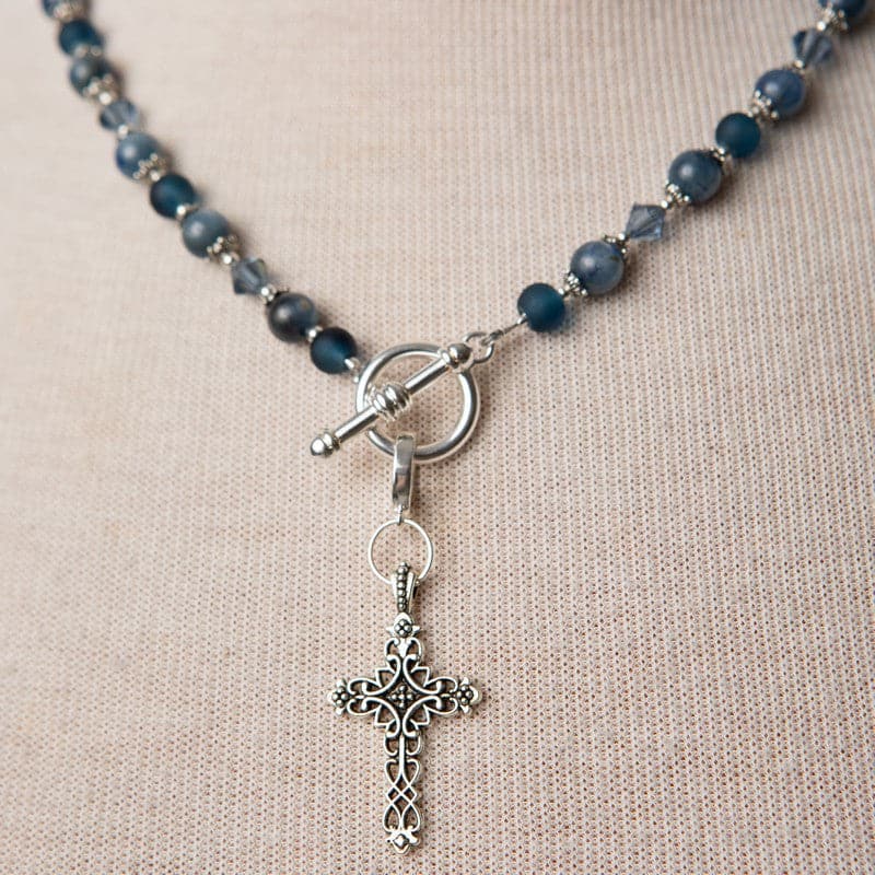 Jennifer’s Kyanite and Swarovski Crystal Cross Necklace