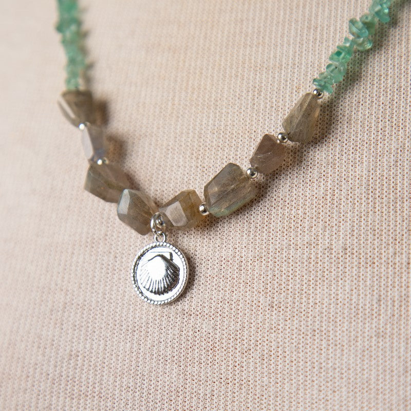 Jennifer's Labradorite and Apatite Shell Necklace and Earring Set
